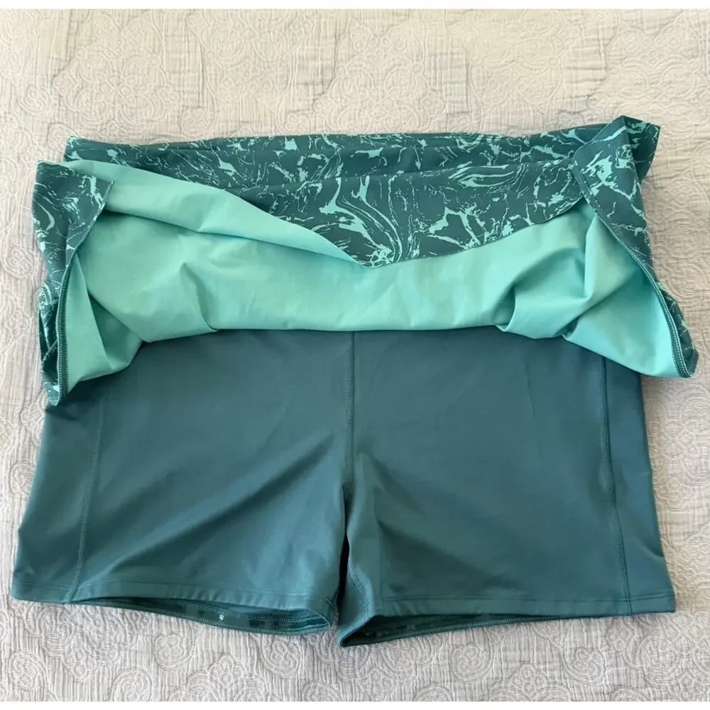 Athleta‎ Ace Printed Tennis Pickleball Skort 2X Teal Blue Ripple Print Pull On